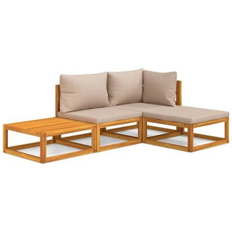 Set Salotto da Giardino 4pz con Cuscini Tortora Legno Massello - Foto 1