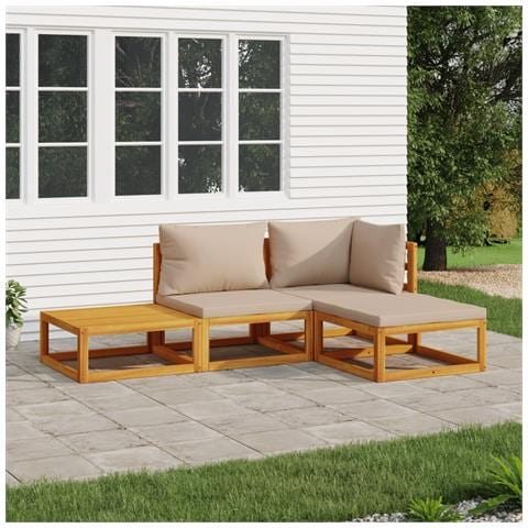 Set Salotto da Giardino 4pz con Cuscini Tortora Legno Massello - Foto 2