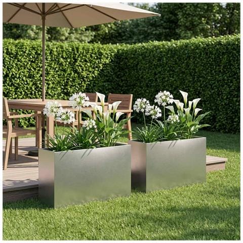 Vaso da giardino 2 pz Argento 80 x 40 x 50 cm Acciaio Inox - Foto 2