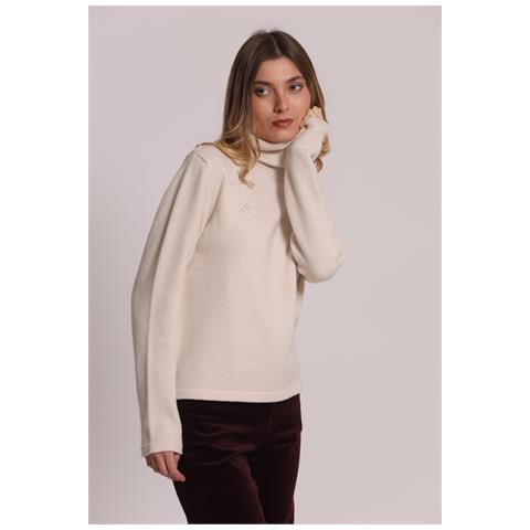 MAGLIA COLLO ALTO CON RICAMI FLOREALI - Colore: Panna - Taglia: S - Foto 4