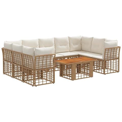 Set Divano da Giardino 10 pz Naturale e Bianco Crema polyrattan - Foto 1