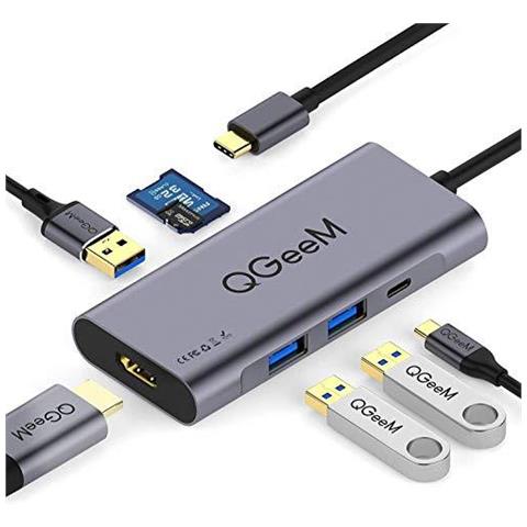 C Hub Hdmi Adattatore Usb Qgeem 7 In 1 Tipo C Hub A Hdmi 4k 3 Porte Usb 3.0 100w Power Delivery Lettori Sd Tf Card Compatibile Con Macbook Pro 1315 (thunderbolt 3) 2018 Mac Air Chromebook Usb C Adattatore - Foto 1