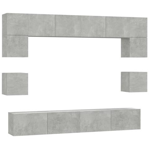 Set Mobili Porta Tv 8pz Grigio Cemento In Legno Multistrato - Foto 1