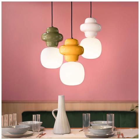 Sospensione Vintage Decò Copacabana Ceramica Bianca 1 Luce E27 - Foto 4