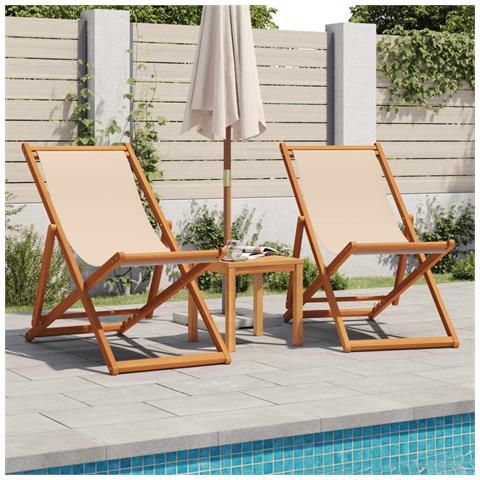 Sedie Da Spiaggia Pieghevoli 2 Pz Beige In Tessuto E Legno - Foto 2
