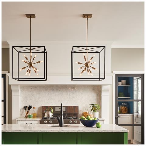 Lampadario Industrial Nordico Aros Acciaio Nero Ottone 12 Luci E14 - Foto 2
