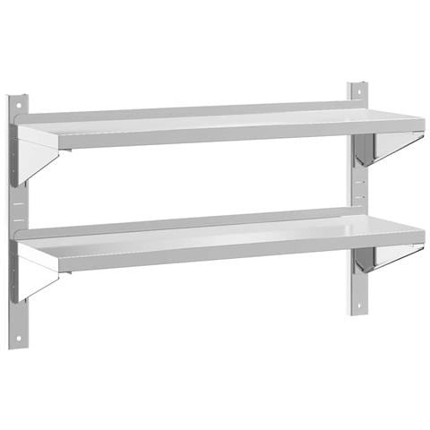 Mensola Muro 2 Ripiani 100x30x60cm Argento Acciaio Inossidabile - Foto 1