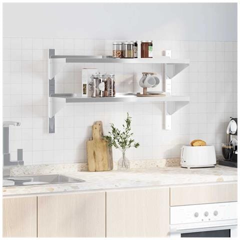 Mensola Muro 2 Ripiani 100x30x60cm Argento Acciaio Inossidabile - Foto 10
