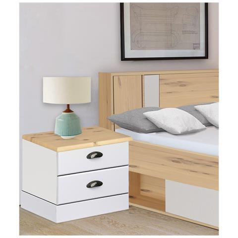 Lorca Comodino Con 2 Cassetti In Mdf Bianco E Natura - Foto 7
