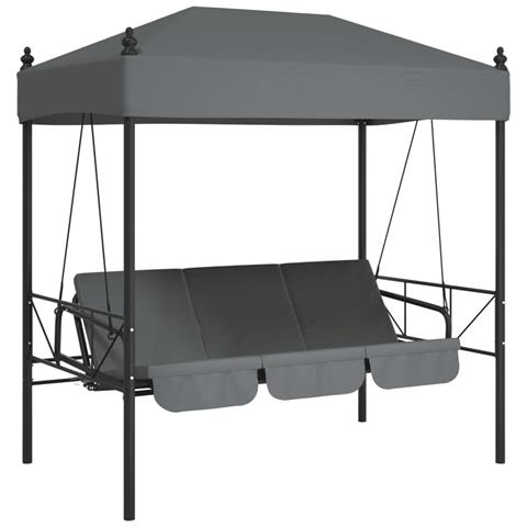 Panchina A Dondolo Da Giardino Baldacchino Grigio In Acciaio - Foto 1