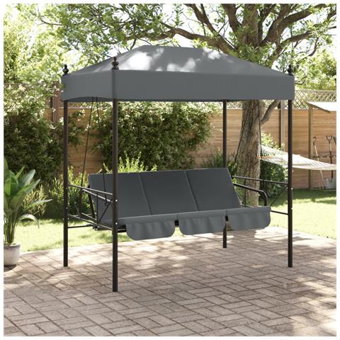 Panchina A Dondolo Da Giardino Baldacchino Grigio In Acciaio - Foto 2