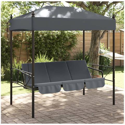 Panchina A Dondolo Da Giardino Baldacchino Grigio In Acciaio - Foto 8