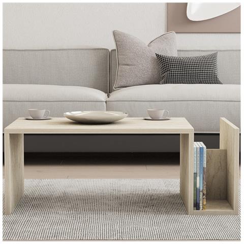 Melmo Tavolino Da Caffè In Legno Effetto Pietra Con Porta Riviste - Foto 1