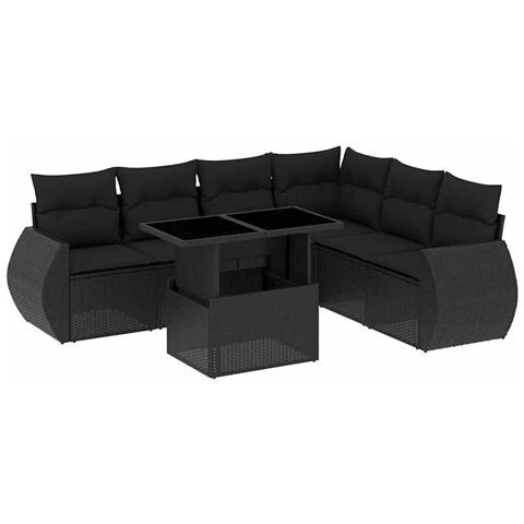 Set Divani Da Giardino Con Cuscini 7pz Nero Polyrattan - Foto 1