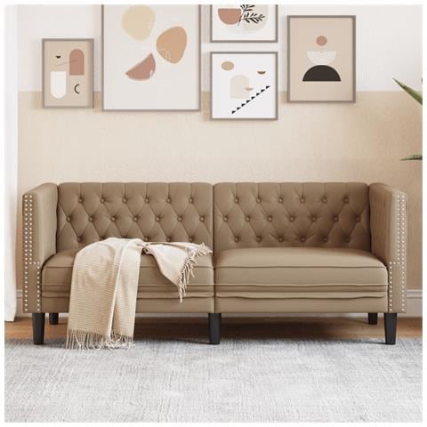 Poltrona Chesterfield A 2 Posti Cappuccino In Similpelle - Foto 1