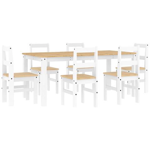 Set Da Pranzo 7 Pz Panama Bianco In Legno Massello Di Pino - Foto 2
