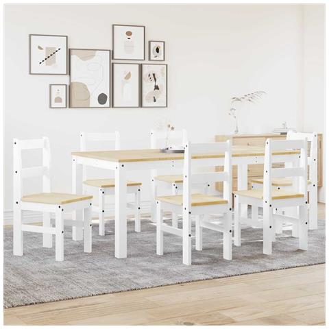 Set Da Pranzo 7 Pz Panama Bianco In Legno Massello Di Pino - Foto 3
