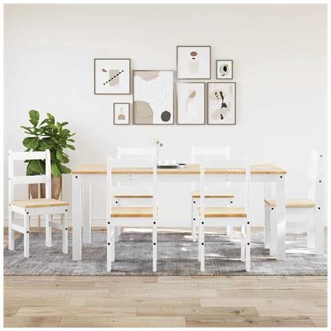 Set Da Pranzo 7 Pz Panama Bianco In Legno Massello Di Pino - Foto 1