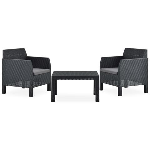 Set Divani Da Giardino 3 Pz Con Cuscini In Rattan Pp Antracite - Foto 2