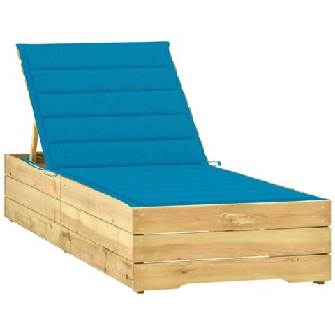 Lettino Da Giardino Con Cuscino Blu Legno Pino Impregnato - Foto 2