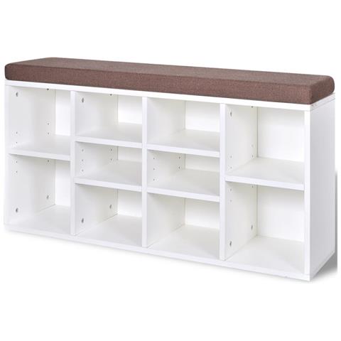 Panchina Con Scarpiera Con 10 Scomparti Bianca - Foto 1