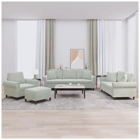 Set di Divani 4 pz con Cuscini Grigio Chiaro in Velluto - Foto 2