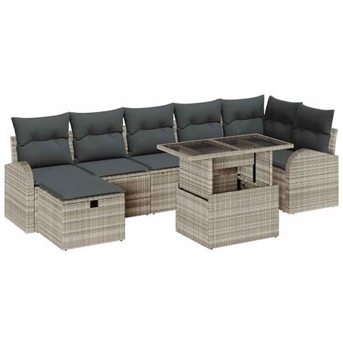 Set Divani 8 Pezzi con Cuscini Grigio Chiaro in Rattan Polietilene - Foto 1