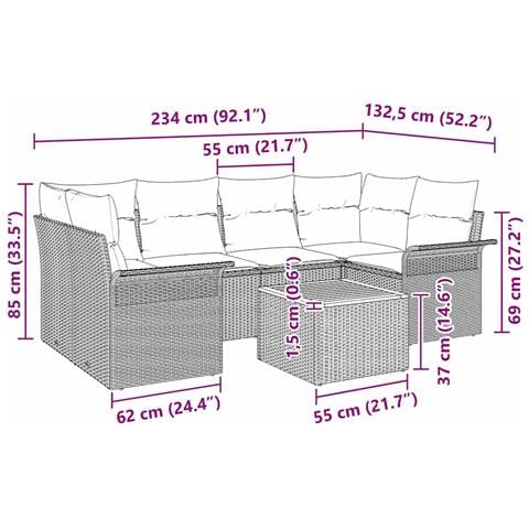 Set Divano da Giardino a 7 Pezzi con Cuscini Nero Polyrattan Acacia - Foto 9