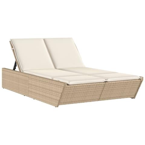 Lettino Prendisole con Cuscini Beige in Polyrattan - Foto 1