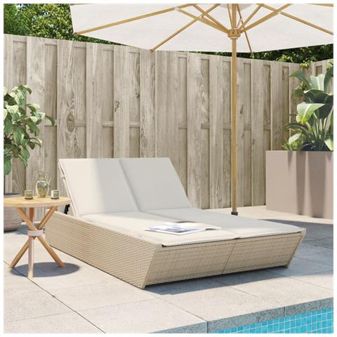 Lettino Prendisole con Cuscini Beige in Polyrattan - Foto 2