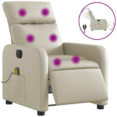 Poltrona Massaggiante Elettrica Reclinabile Crema Similpelle - Foto 1