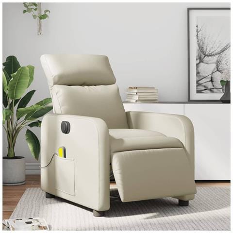 Poltrona Massaggiante Elettrica Reclinabile Crema Similpelle - Foto 2