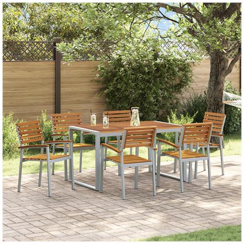 Set da Pranzo da Giardino in Legno Solido di Acacia e Metallo - Foto 2