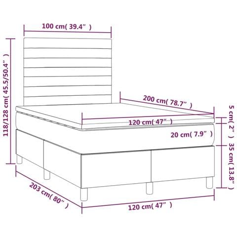 Giroletto a Molle con Materasso Grigio Chiaro 120x200cm Tessuto - Foto 6