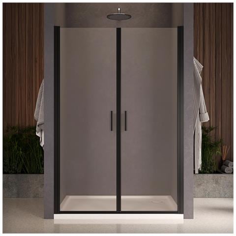 Box Doccia Nicchia 80 Cm Porta Due Battenti H200 Cm Cristallo 8mm Profilo Nero Opaco Elda - Foto 1