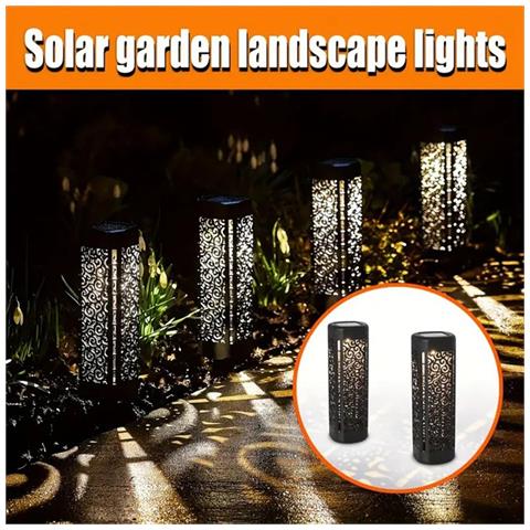 Set Di 4 Luci Solari Da Giardino A Led Nere Quadrate Con Luce Calda E Design Traforato - Foto 4