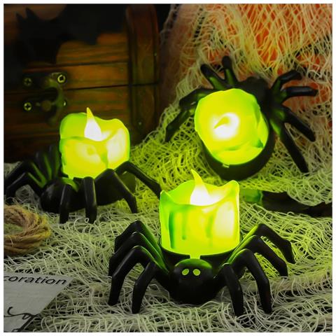 Set Di 12 Candele Led A Forma Di Ragno Per Halloween Verdi - Foto 2