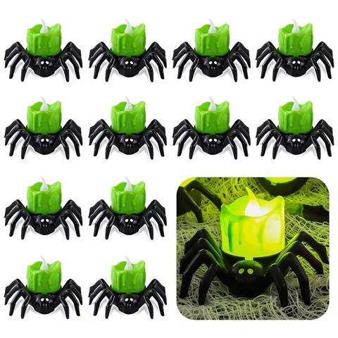 Set Di 12 Candele Led A Forma Di Ragno Per Halloween Verdi - Foto 1