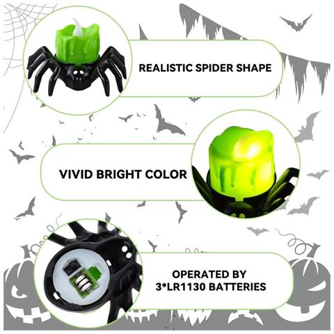 Set Di 12 Candele Led A Forma Di Ragno Per Halloween Verdi - Foto 7