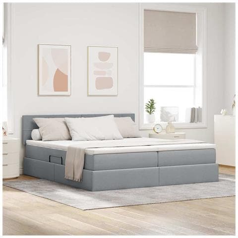 Letto con Contenitore con materasso Grigio chiaro 200 x 200 cm - Foto 2