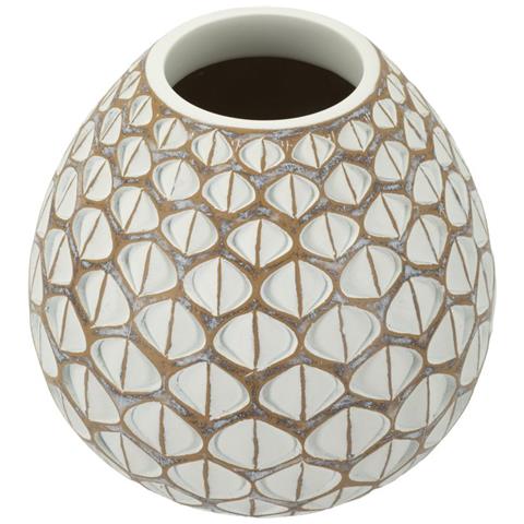 Vaso Tibet Tondo In Resina Con Finitura Bianca Anticata - Foto 2