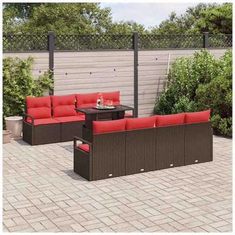 Set Divano da Giardino 9 pcs Marrone e Rosso polyrattan - Foto 2