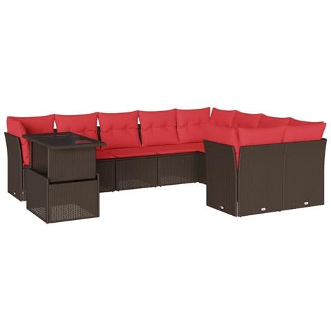 Set Divani da Giardino 10 pz con Cuscini Marrone in Polyrattan - Foto 1