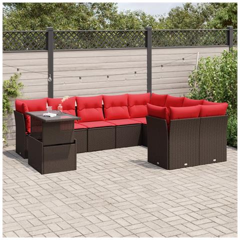 Set Divani da Giardino 10 pz con Cuscini Marrone in Polyrattan - Foto 2