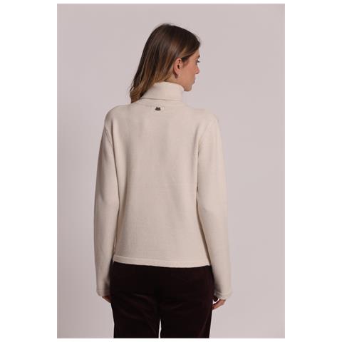 MAGLIA COLLO ALTO CON RICAMI FLOREALI - Colore: Panna - Taglia: M - Foto 4
