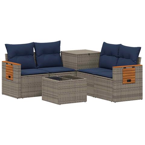 Set di divani 6 pz Grigio e Blu Navy Rattan sintetico e Acciaio - Foto 1