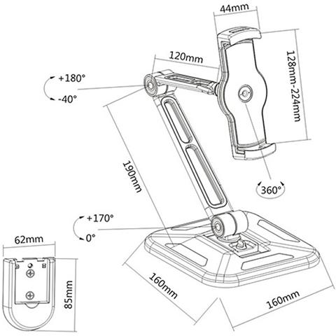 ICA-TBL 2801 - Supporto Estensibile per Tablet e i-Pad 4.7''-12.9'' da Scrivania e da Muro - Foto 2