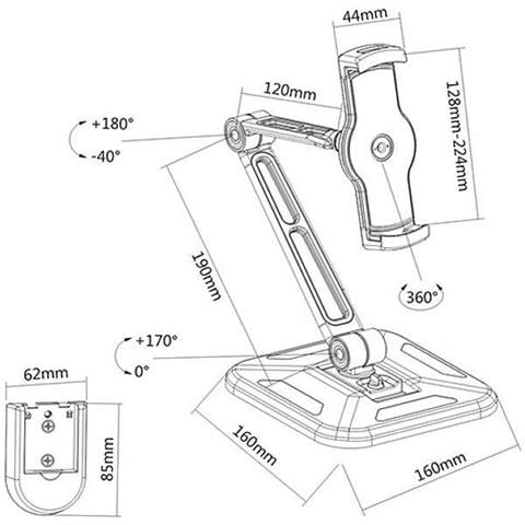 ICA-TBL 2801 - Supporto Estensibile per Tablet e i-Pad 4.7''-12.9'' da Scrivania e da Muro - Foto 8