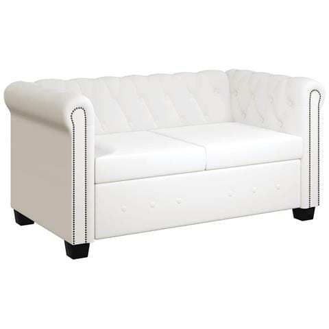 Divano Chesterfield a 2 Posti in Pelle Artificiale Bianco - Foto 1