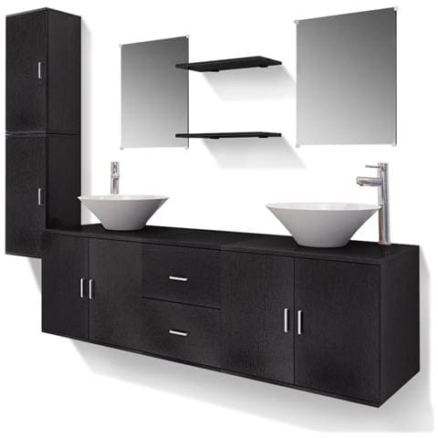 Set Mobili da Bagno 11 pz con Lavabo e Rubinetto Nero - Foto 1